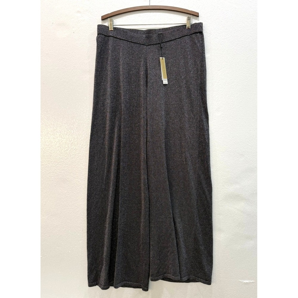 NWT Tahari Woman Sz‎ 1X Viscose Black Metallic Wide Leg Pull On Pants Cocktail